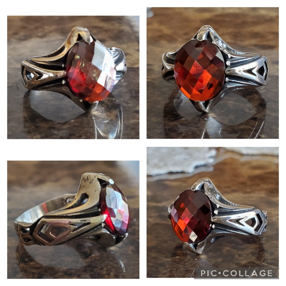 Genuine 6ct Garnet Mens Ring Size 9 - Picture 7 of 8